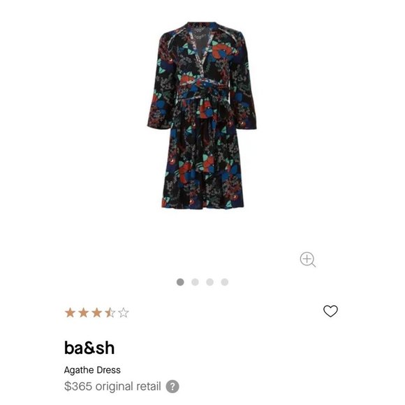 Ba&sh Agathe Dress Black Floral V Neck Three Quarter Sleeve Size 4 - Picture 13 of 15